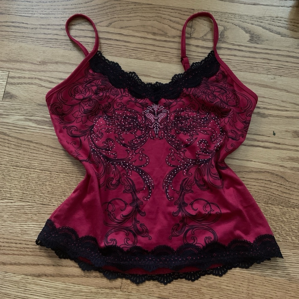 Goth y2k red and black lace cami top❤︎︎